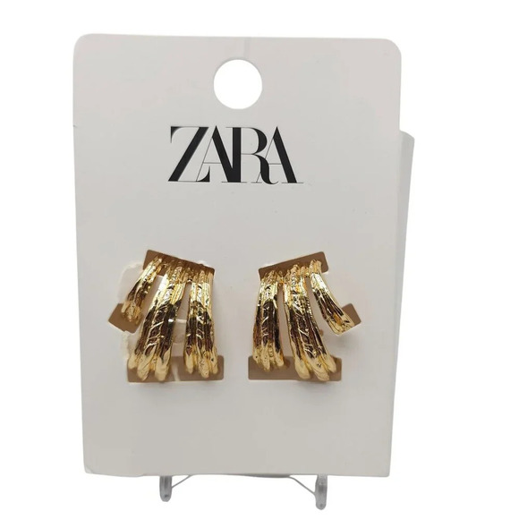 Zara Gold-Tone Textured Multi-Layered Triple Hoop Earrings - Picture 1 of 5